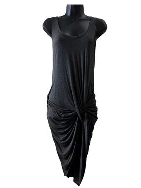 Women's Charcoal Ruched Asymmetric
Sleeveless Scoop Neck Jersey Midi Dress M